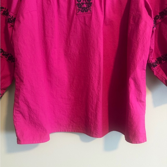 Talbots Fuchsia Blouse with Black Floral Embroidery 3/4 sleeve size petite large - Picture 7 of 12